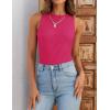 imageZESICA Womens 2025 Ribbed Tank Tops Summer Sleeveless High Neck Casual Slim Fitted Basic Knit ShirtsRose