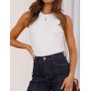 imageZESICA Womens 2025 Ribbed Tank Tops Summer Sleeveless High Neck Casual Slim Fitted Basic Knit ShirtsWhite