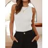 imageZESICA Womens 2025 Ribbed Tank Tops Summer Sleeveless High Neck Casual Slim Fitted Basic Knit ShirtsWhite