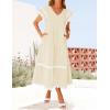 imageZESICA Womens 2025 Summer Casual Midi Dresses V Neck Flutter Short Sleeve Ruffle Tiered A Line Flowy Beach Long DressApricot