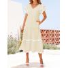 imageZESICA Womens 2025 Summer Casual Midi Dresses V Neck Flutter Short Sleeve Ruffle Tiered A Line Flowy Beach Long DressApricot