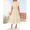 imageZESICA Womens 2025 Summer Casual Midi Dresses V Neck Flutter Short Sleeve Ruffle Tiered A Line Flowy Beach Long DressApricot