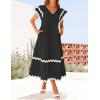 imageZESICA Womens 2025 Summer Casual Midi Dresses V Neck Flutter Short Sleeve Ruffle Tiered A Line Flowy Beach Long DressBlack
