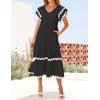 imageZESICA Womens 2025 Summer Casual Midi Dresses V Neck Flutter Short Sleeve Ruffle Tiered A Line Flowy Beach Long DressBlack