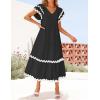 imageZESICA Womens 2025 Summer Casual Midi Dresses V Neck Flutter Short Sleeve Ruffle Tiered A Line Flowy Beach Long DressBlack