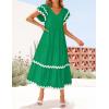 imageZESICA Womens 2025 Summer Casual Midi Dresses V Neck Flutter Short Sleeve Ruffle Tiered A Line Flowy Beach Long DressGreen