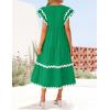 imageZESICA Womens 2025 Summer Casual Midi Dresses V Neck Flutter Short Sleeve Ruffle Tiered A Line Flowy Beach Long DressGreen