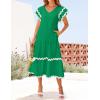 imageZESICA Womens 2025 Summer Casual Midi Dresses V Neck Flutter Short Sleeve Ruffle Tiered A Line Flowy Beach Long DressGreen