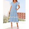 imageZESICA Womens 2025 Summer Casual Midi Dresses V Neck Flutter Short Sleeve Ruffle Tiered A Line Flowy Beach Long DressLightblue