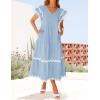 imageZESICA Womens 2025 Summer Casual Midi Dresses V Neck Flutter Short Sleeve Ruffle Tiered A Line Flowy Beach Long DressLightblue