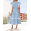 imageZESICA Womens 2025 Summer Casual Midi Dresses V Neck Flutter Short Sleeve Ruffle Tiered A Line Flowy Beach Long DressLightblue