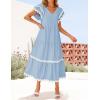 imageZESICA Womens 2025 Summer Casual Midi Dresses V Neck Flutter Short Sleeve Ruffle Tiered A Line Flowy Beach Long DressLightblue