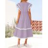imageZESICA Womens 2025 Summer Casual Midi Dresses V Neck Flutter Short Sleeve Ruffle Tiered A Line Flowy Beach Long DressPurpletaro
