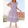imageZESICA Womens 2025 Summer Casual Midi Dresses V Neck Flutter Short Sleeve Ruffle Tiered A Line Flowy Beach Long DressPurpletaro