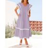 imageZESICA Womens 2025 Summer Casual Midi Dresses V Neck Flutter Short Sleeve Ruffle Tiered A Line Flowy Beach Long DressPurpletaro