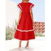 imageZESICA Womens 2025 Summer Casual Midi Dresses V Neck Flutter Short Sleeve Ruffle Tiered A Line Flowy Beach Long DressRed