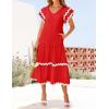 imageZESICA Womens 2025 Summer Casual Midi Dresses V Neck Flutter Short Sleeve Ruffle Tiered A Line Flowy Beach Long DressRed