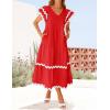 imageZESICA Womens 2025 Summer Casual Midi Dresses V Neck Flutter Short Sleeve Ruffle Tiered A Line Flowy Beach Long DressRed