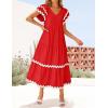 imageZESICA Womens 2025 Summer Casual Midi Dresses V Neck Flutter Short Sleeve Ruffle Tiered A Line Flowy Beach Long DressRed