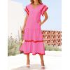 imageZESICA Womens 2025 Summer Casual Midi Dresses V Neck Flutter Short Sleeve Ruffle Tiered A Line Flowy Beach Long DressRose