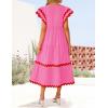 imageZESICA Womens 2025 Summer Casual Midi Dresses V Neck Flutter Short Sleeve Ruffle Tiered A Line Flowy Beach Long DressRose