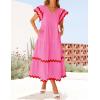 imageZESICA Womens 2025 Summer Casual Midi Dresses V Neck Flutter Short Sleeve Ruffle Tiered A Line Flowy Beach Long DressRose