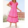 imageZESICA Womens 2025 Summer Casual Midi Dresses V Neck Flutter Short Sleeve Ruffle Tiered A Line Flowy Beach Long DressRose
