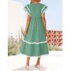 imageZESICA Womens 2025 Summer Casual Midi Dresses V Neck Flutter Short Sleeve Ruffle Tiered A Line Flowy Beach Long DressSage