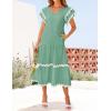 imageZESICA Womens 2025 Summer Casual Midi Dresses V Neck Flutter Short Sleeve Ruffle Tiered A Line Flowy Beach Long DressSage