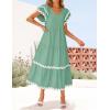 imageZESICA Womens 2025 Summer Casual Midi Dresses V Neck Flutter Short Sleeve Ruffle Tiered A Line Flowy Beach Long DressSage