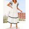 imageZESICA Womens 2025 Summer Casual Midi Dresses V Neck Flutter Short Sleeve Ruffle Tiered A Line Flowy Beach Long DressWhite