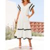 imageZESICA Womens 2025 Summer Casual Midi Dresses V Neck Flutter Short Sleeve Ruffle Tiered A Line Flowy Beach Long DressWhite