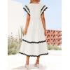 imageZESICA Womens 2025 Summer Casual Midi Dresses V Neck Flutter Short Sleeve Ruffle Tiered A Line Flowy Beach Long DressWhite