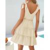 imageZESICA Womens 2025 Summer Casual V Neck Sleeveless Mini Dress Tie Shoulder Tiered Ruffle Swing A Line Short SundressesApricot