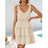 imageZESICA Womens 2025 Summer Casual V Neck Sleeveless Mini Dress Tie Shoulder Tiered Ruffle Swing A Line Short SundressesApricot