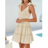 imageZESICA Womens 2025 Summer Casual V Neck Sleeveless Mini Dress Tie Shoulder Tiered Ruffle Swing A Line Short SundressesApricot