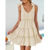 imageZESICA Womens 2025 Summer Casual V Neck Sleeveless Mini Dress Tie Shoulder Tiered Ruffle Swing A Line Short SundressesApricot