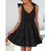 imageZESICA Womens 2025 Summer Casual V Neck Sleeveless Mini Dress Tie Shoulder Tiered Ruffle Swing A Line Short SundressesBlack