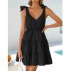 imageZESICA Womens 2025 Summer Casual V Neck Sleeveless Mini Dress Tie Shoulder Tiered Ruffle Swing A Line Short SundressesBlack