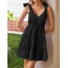 imageZESICA Womens 2025 Summer Casual V Neck Sleeveless Mini Dress Tie Shoulder Tiered Ruffle Swing A Line Short SundressesBlack