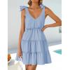 imageZESICA Womens 2025 Summer Casual V Neck Sleeveless Mini Dress Tie Shoulder Tiered Ruffle Swing A Line Short SundressesBlue