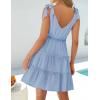 imageZESICA Womens 2025 Summer Casual V Neck Sleeveless Mini Dress Tie Shoulder Tiered Ruffle Swing A Line Short SundressesBlue