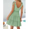 imageZESICA Womens 2025 Summer Casual V Neck Sleeveless Mini Dress Tie Shoulder Tiered Ruffle Swing A Line Short SundressesGreen