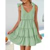 imageZESICA Womens 2025 Summer Casual V Neck Sleeveless Mini Dress Tie Shoulder Tiered Ruffle Swing A Line Short SundressesGreen