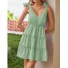 imageZESICA Womens 2025 Summer Casual V Neck Sleeveless Mini Dress Tie Shoulder Tiered Ruffle Swing A Line Short SundressesGreen