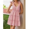 imageZESICA Womens 2025 Summer Casual V Neck Sleeveless Mini Dress Tie Shoulder Tiered Ruffle Swing A Line Short SundressesPink