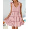 imageZESICA Womens 2025 Summer Casual V Neck Sleeveless Mini Dress Tie Shoulder Tiered Ruffle Swing A Line Short SundressesPink