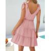 imageZESICA Womens 2025 Summer Casual V Neck Sleeveless Mini Dress Tie Shoulder Tiered Ruffle Swing A Line Short SundressesPink