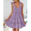 imageZESICA Womens 2025 Summer Casual V Neck Sleeveless Mini Dress Tie Shoulder Tiered Ruffle Swing A Line Short SundressesPurple