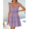 imageZESICA Womens 2025 Summer Casual V Neck Sleeveless Mini Dress Tie Shoulder Tiered Ruffle Swing A Line Short SundressesPurple